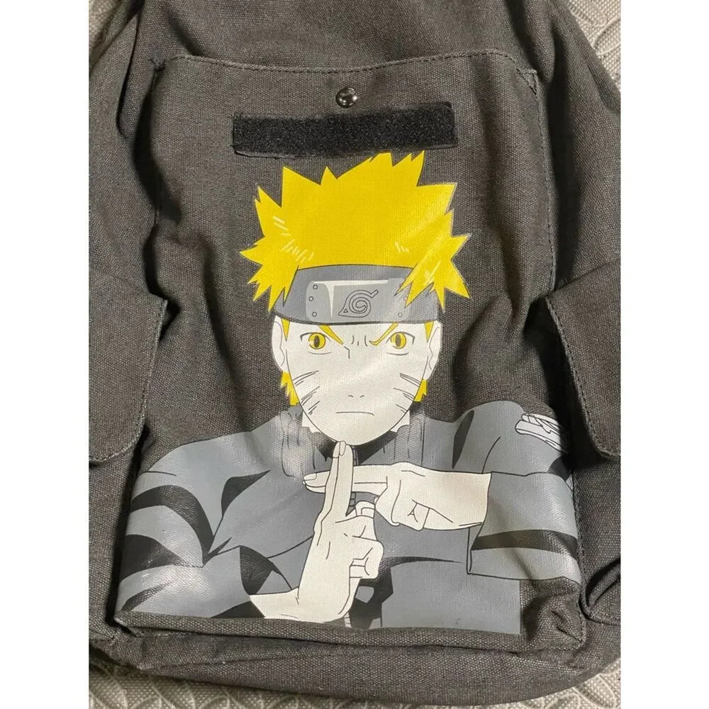 Uzumaki Naruto Graphic Canvas Flap Backpack - Black & Yellow